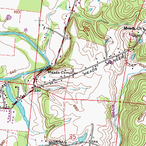 Topographic Map of Meads Cemetery, OH
