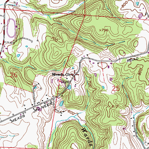 Topographic Map of Meads Church, OH