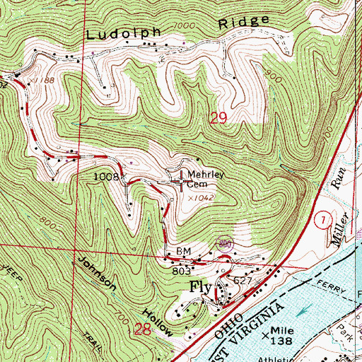 Topographic Map of Mehrley Cemetery, OH