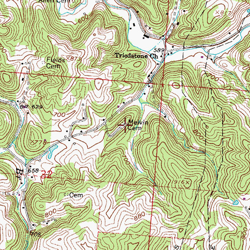 Topographic Map of Melvin Cemetery, OH