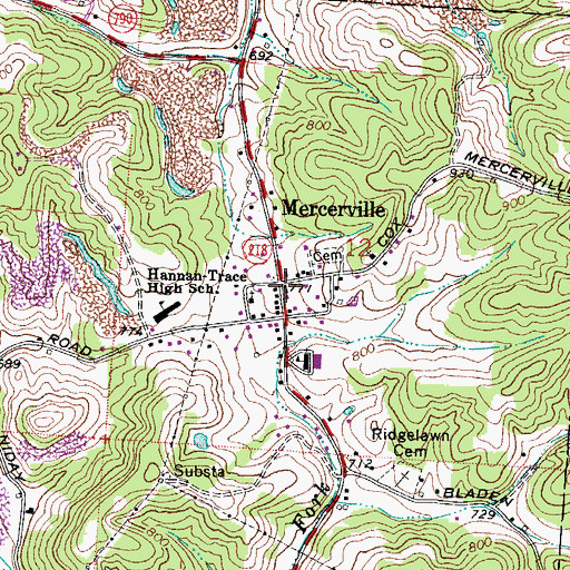 Topographic Map of Mercerville, OH