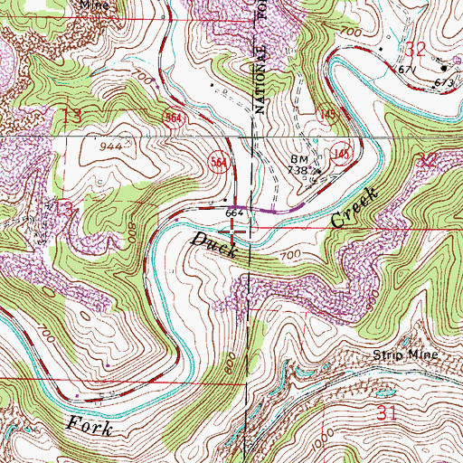 Topographic Map of Middle Fork Duck Creek, OH