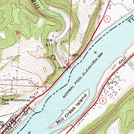 Topographic Map of Mill Creek, OH