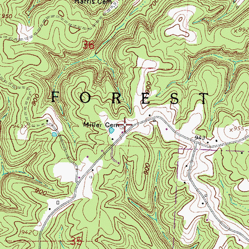Topographic Map of Miller Cemetery, OH