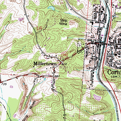 Topographic Map of Millertown, OH
