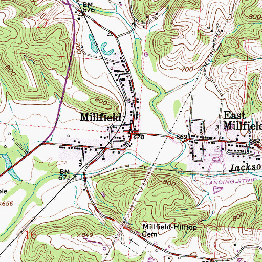 Topographic Map of Millfield, OH
