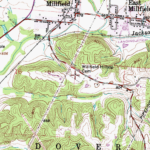 Topographic Map of Millfield - Hilltop Cemetery, OH