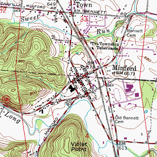 Topographic Map of Minford, OH