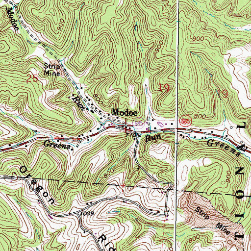 Topographic Map of Modoc, OH