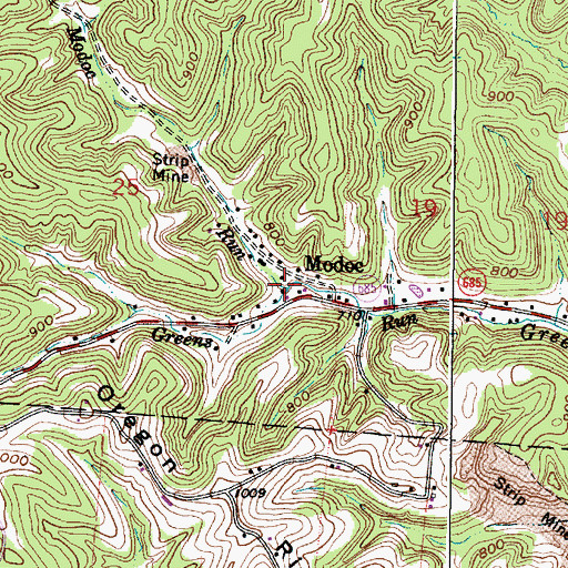 Topographic Map of Modoc Run, OH
