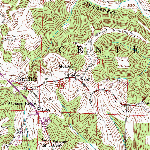 Topographic Map of Moffets Church, OH