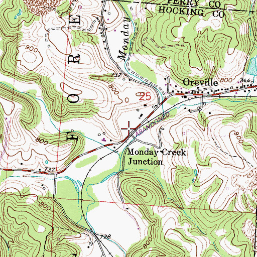 Topographic Map of Monday Creek Junction, OH