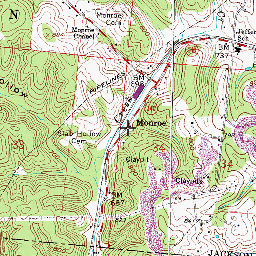 Topographic Map of Monroe, OH