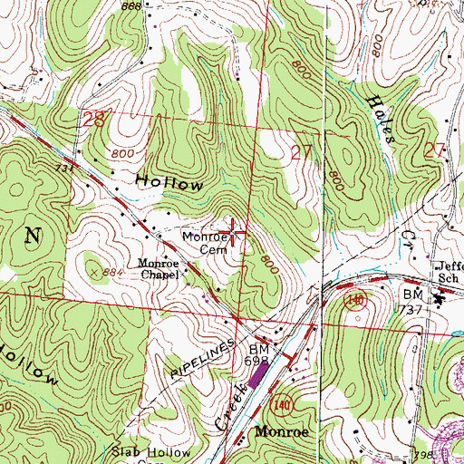 Topographic Map of Monroe Cemetery, OH