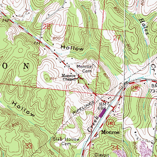 Topographic Map of Monroe Chapel, OH