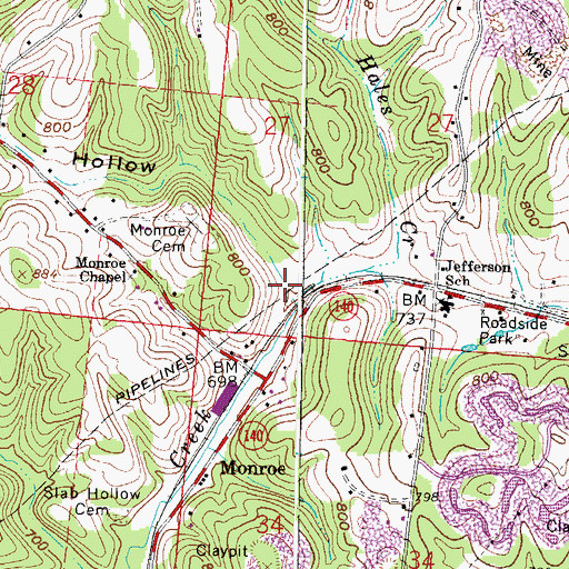 Topographic Map of Monroe Hollow, OH