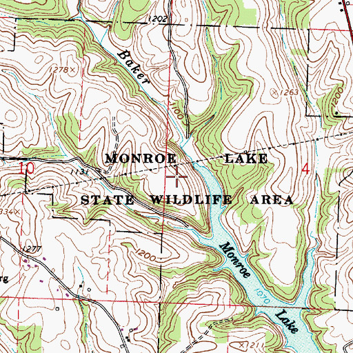Topographic Map of Monroe Lake State Wildlife Area, OH