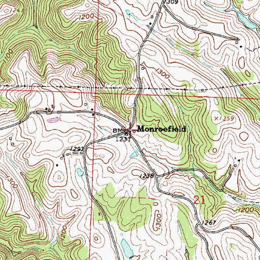 Topographic Map of Monroefield, OH