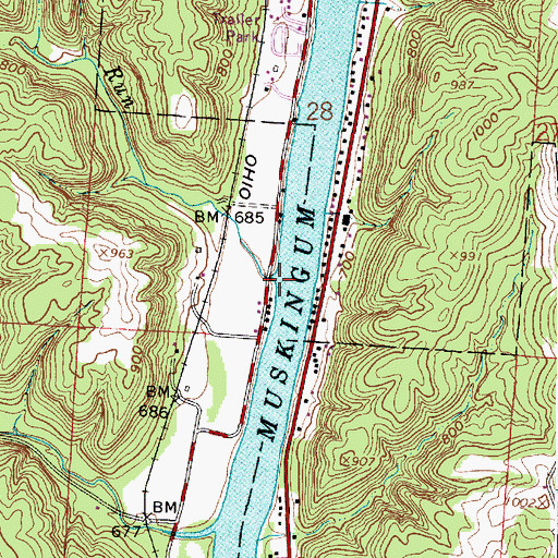 Topographic Map of Moores Run, OH