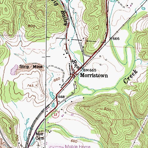 Topographic Map of Morristown, OH