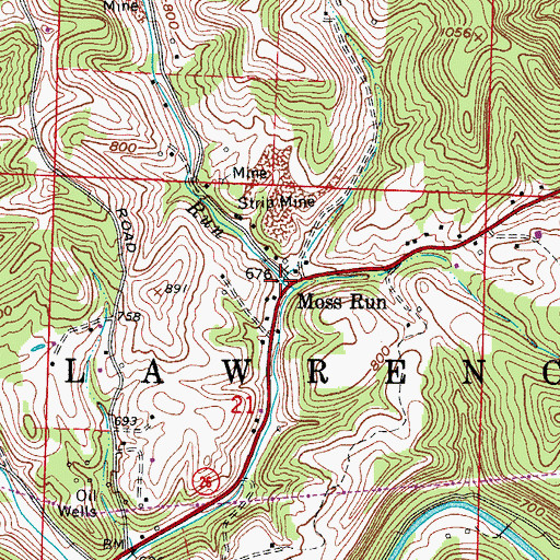 Topographic Map of Moss Run, OH