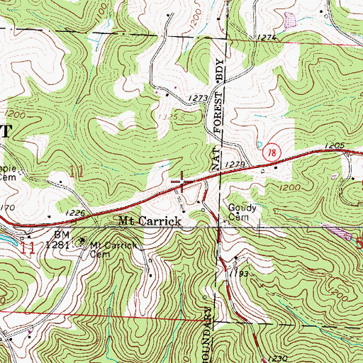 Topographic Map of Mount Carrick, OH