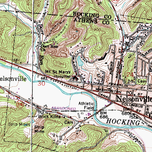Topographic Map of Doctors Hospital of Nelsonville, OH