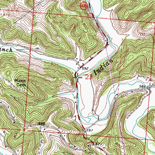Topographic Map of Mounts Branch, OH
