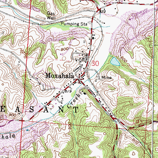 Topographic Map of Moxahala, OH