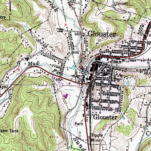 Topographic Map of Mud Fork, OH