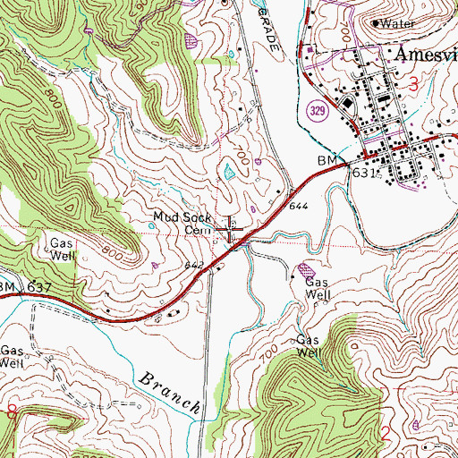 Topographic Map of Mud Sock Cemetery, OH
