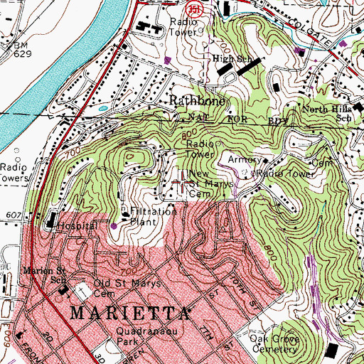 Topographic Map of New Saint Marys Cemetery, OH