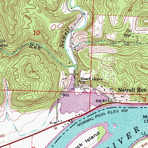 Topographic Map of Newell Run, OH