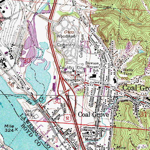 Topographic Map of Newton Cemetery, OH