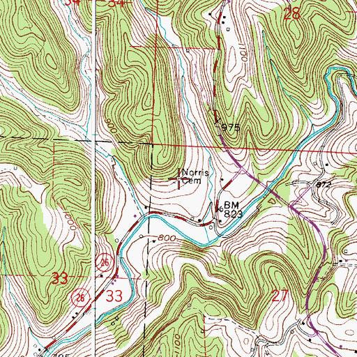 Topographic Map of Norris Cemetery, OH