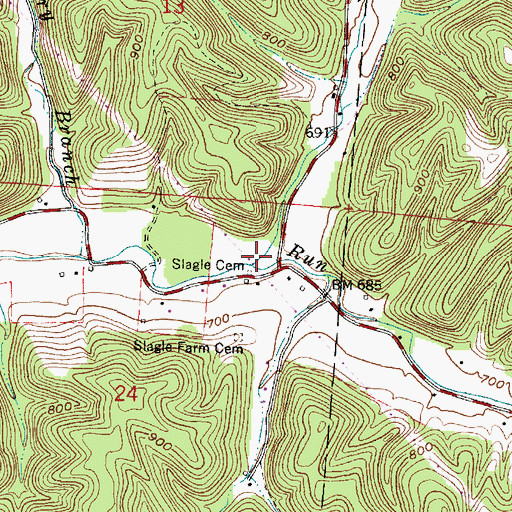 Topographic Map of North Branch Pretty Run, OH