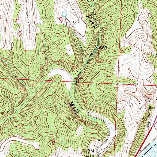 Topographic Map of North Fork Mill Creek, OH