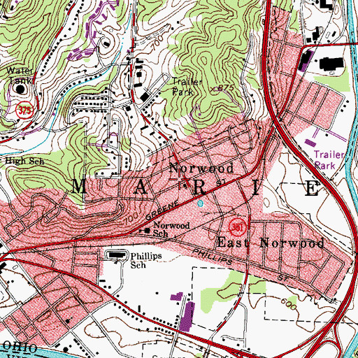 Topographic Map of Norwood, OH