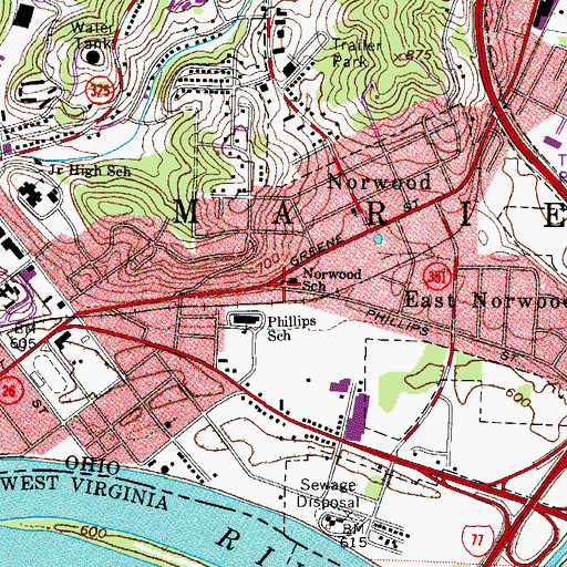 Topographic Map of Norwood School, OH