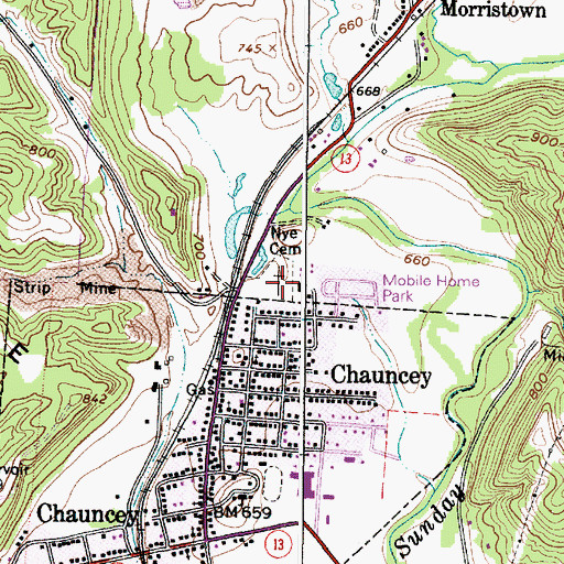 Topographic Map of Nye Cemetery, OH