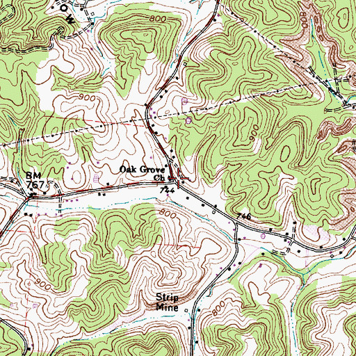 Topographic Map of Oak Grove Church, OH