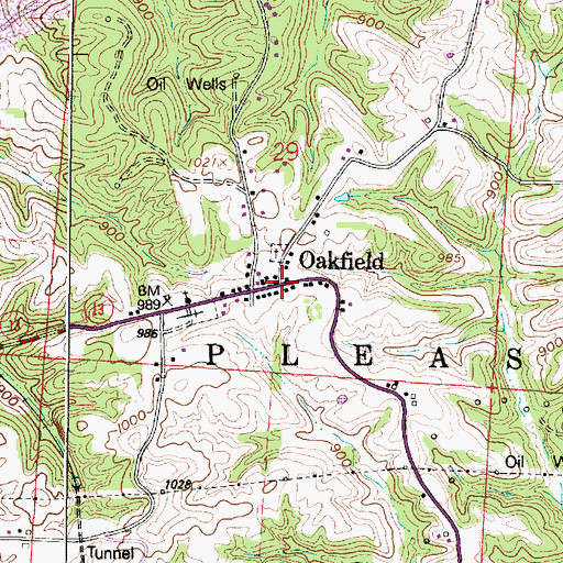 Topographic Map of Oakfield, OH