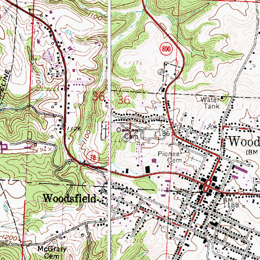 Topographic Map of Oaklawn Cemetery, OH