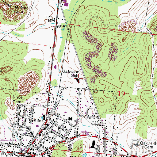 Topographic Map of Oak View Elementary School, OH