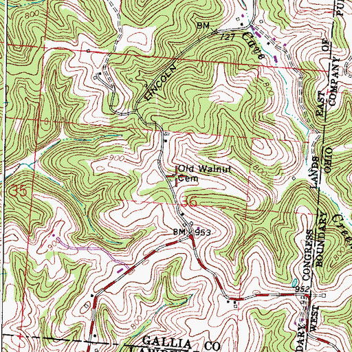 Topographic Map of Old Walnut Cemetery, OH