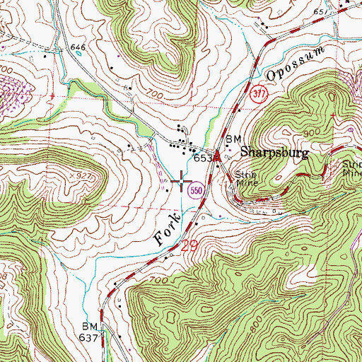 Topographic Map of Opossum Run, OH