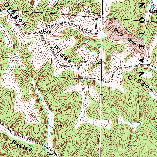 Topographic Map of Oregon Ridge, OH