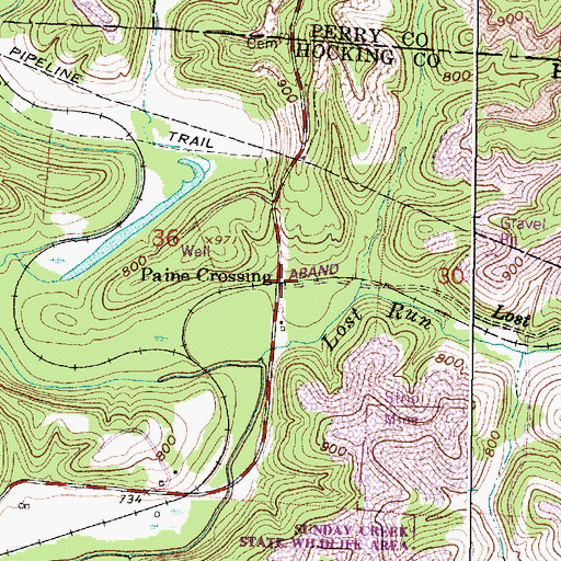 Topographic Map of Paine Crossing, OH