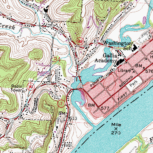 Topographic Map of Paint Creek, OH