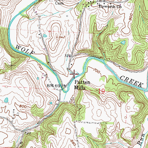 Topographic Map of Patten Mills, OH